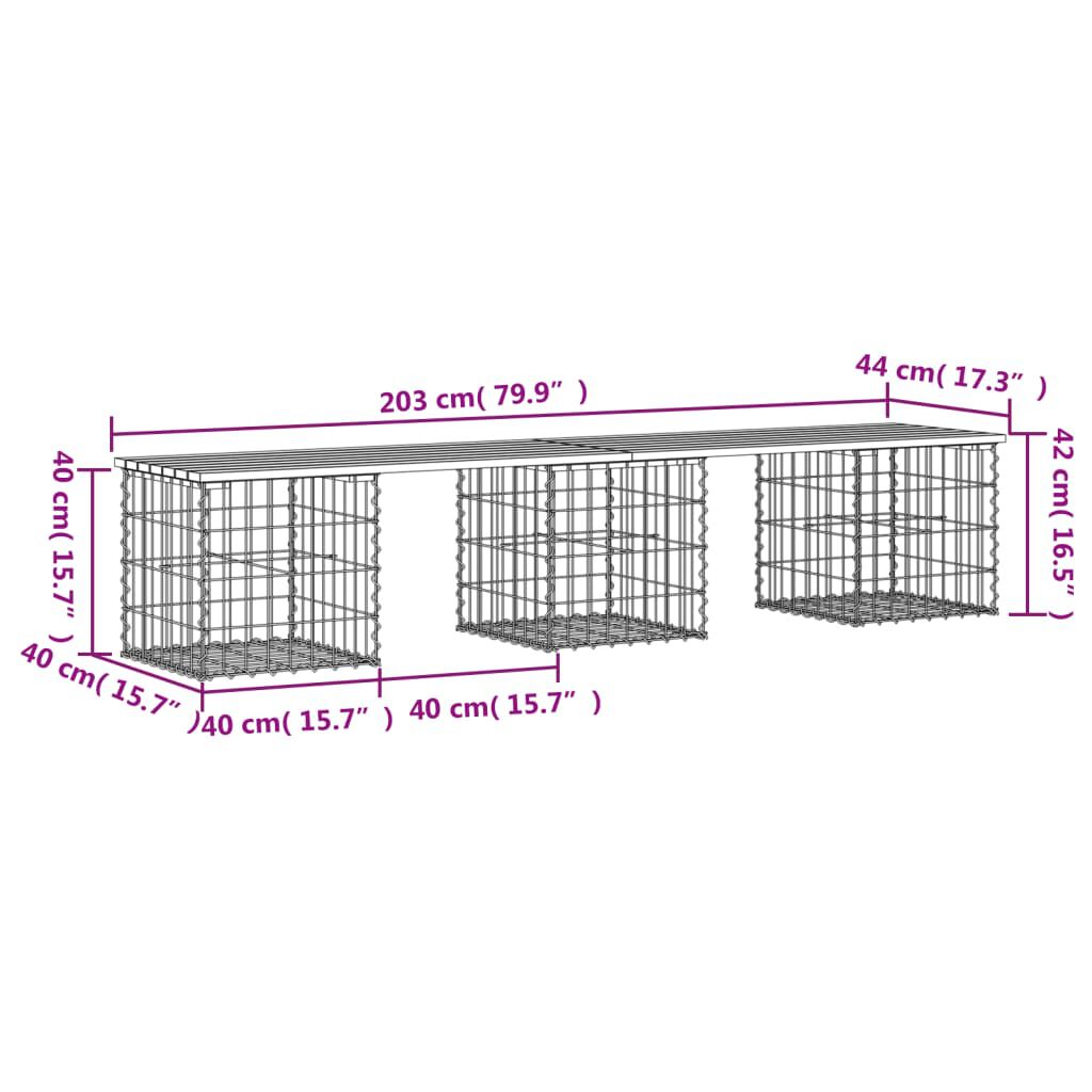 vidaXL Garden Bench Gabion Design 203x44x42 cm Solid Wood Pine
