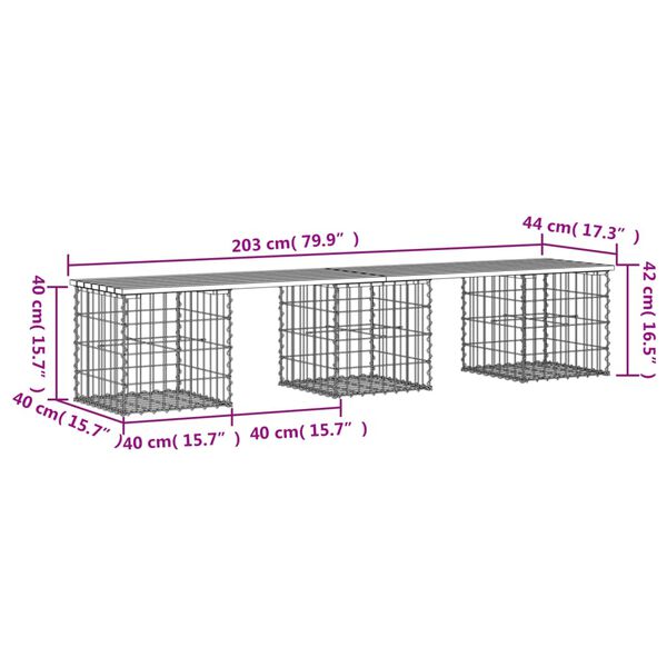 vidaXL Garden Bench Gabion Design 203x44x42 cm Solid Wood Pine