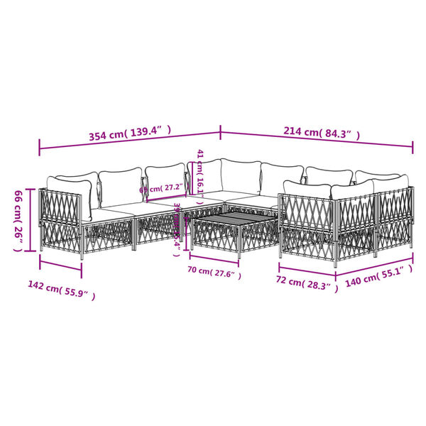 vidaXL 9 Piece Garden Lounge Set with Cushions White Steel