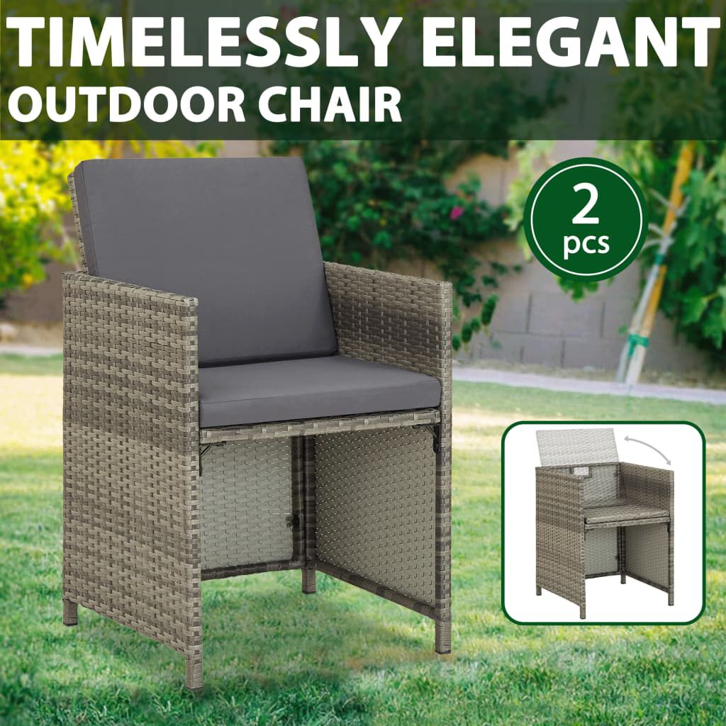 vidaXL Garden Chairs 2 pcs with Cushions Poly Rattan Grey