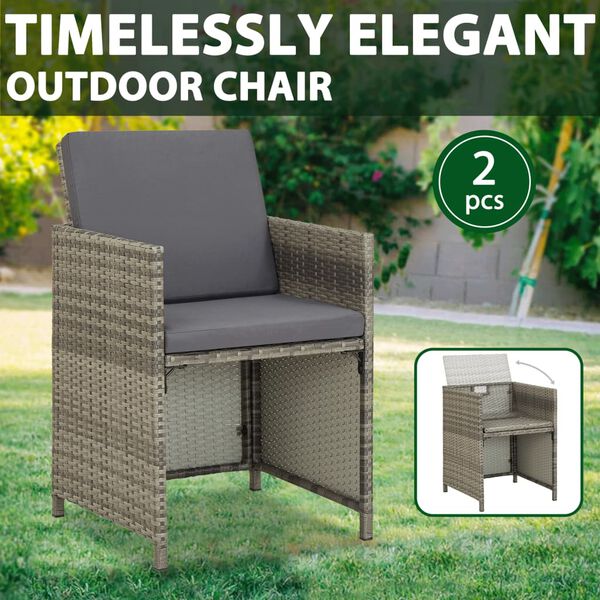 vidaXL Garden Chairs 2 pcs with Cushions Poly Rattan Grey