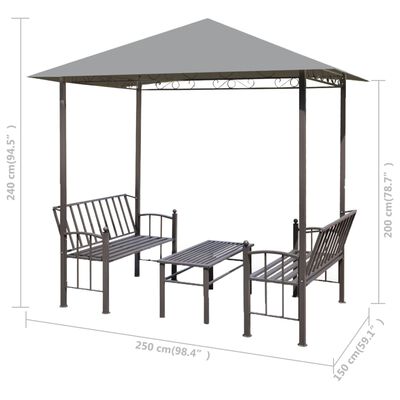 vidaXL Garden Pavilion with Table and Benches 2.5x1.5x2.4 m Anthracite