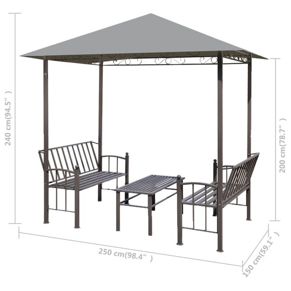 vidaXL Garden Pavilion with Table and Benches 2.5x1.5x2.4 m Anthracite