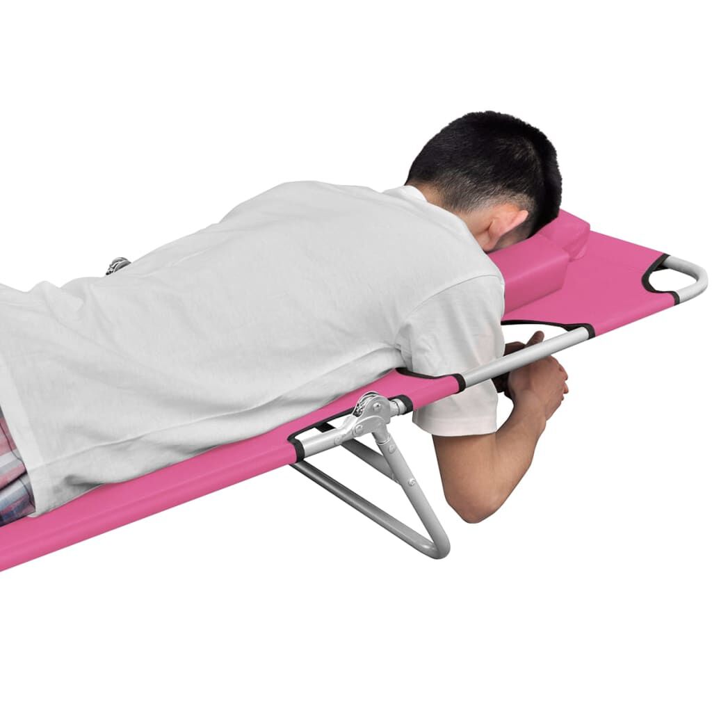 vidaXL Folding Sun Lounger with Head Cushion Steel Magento Pink