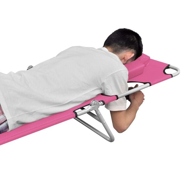 vidaXL Folding Sun Lounger with Head Cushion Steel Magento Pink