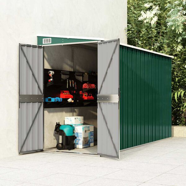 vidaXL Wall-mounted Garden Shed Green 118x288x178 cm Galvanised Steel