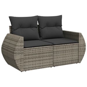 vidaXL Garden Sofa with Cushions 2-Seater Grey Poly Rattan