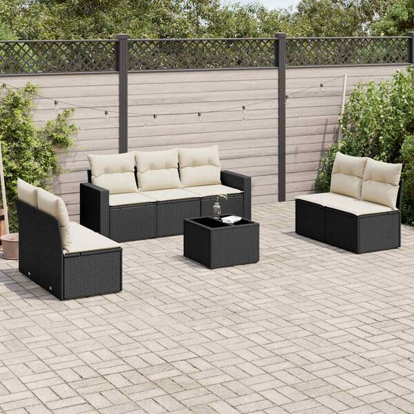 vidaXL 8 Piece Garden Sofa Set with Cushions Black Poly Rattan