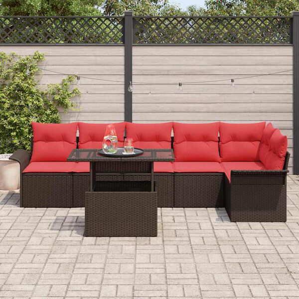vidaXL Garden Sofa Set with Cushion 7 pcs Brown Poly rattan