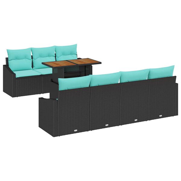vidaXL Garden Sofa Set with Storage 8 pcs Black Poly rattan