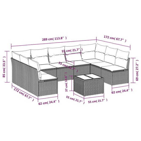 vidaXL 10 Piece Garden Sofa Set with Cushions Black Poly Rattan