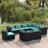 vidaXL 9 Piece Garden Lounge Set with Cushions Poly Rattan Black