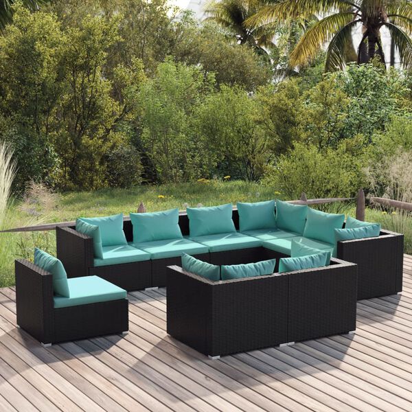 vidaXL 9 Piece Garden Lounge Set with Cushions Poly Rattan Black