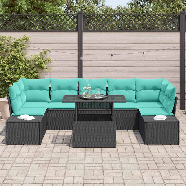 vidaXL Garden Sofa Set with Cushion 8 pcs Black and Turquoise
