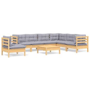 vidaXL 8 Piece Garden Lounge Set with Grey Cushions Solid Pinewood