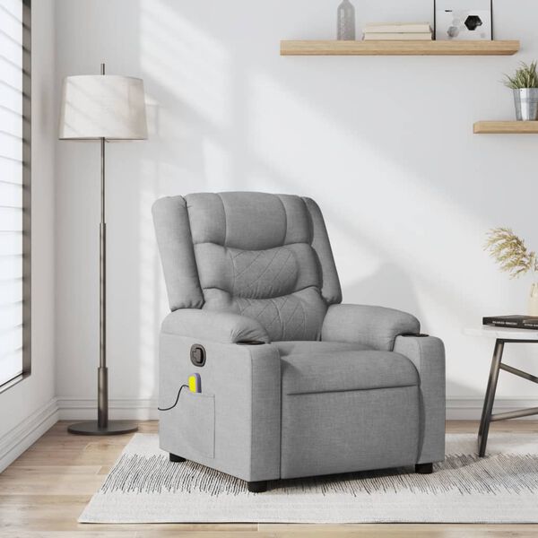 vidaXL Massage Recliner Chair Light Grey Fabric