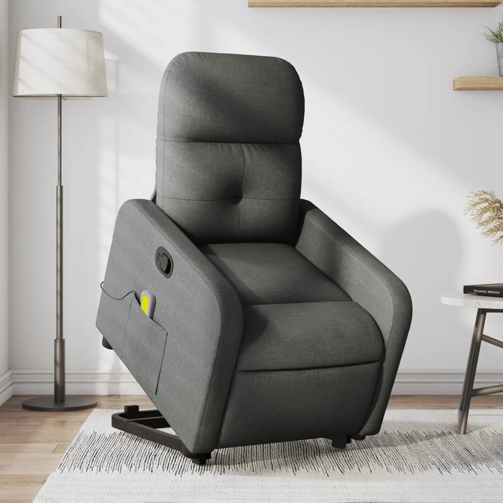 vidaXL Stand up Massage Recliner Chair Dark Grey Fabric