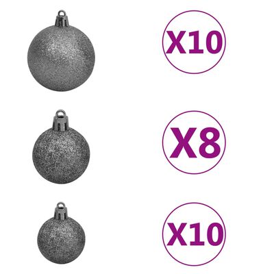 vidaXL 120 Piece Christmas Ball Set with Peak and 300 LEDs White&Gey