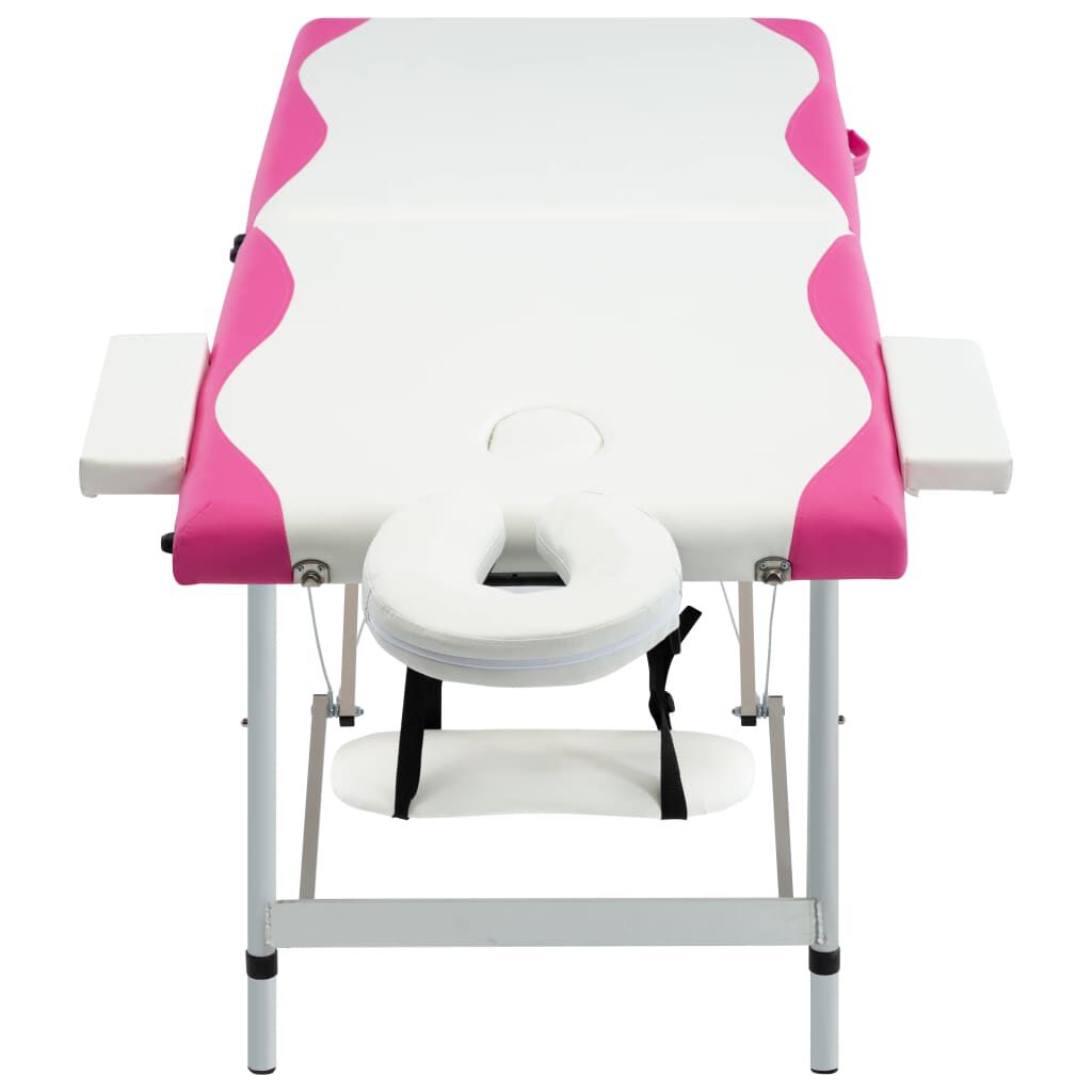 vidaXL 2-Zone Foldable Massage Table Aluminium White and Pink