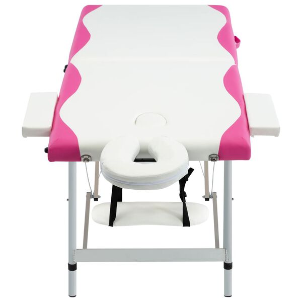 vidaXL 2-Zone Foldable Massage Table Aluminium White and Pink