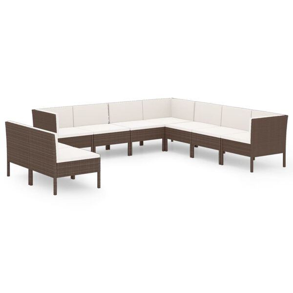 vidaXL 9 Piece Garden Lounge Set with Cushions Poly Rattan Brown