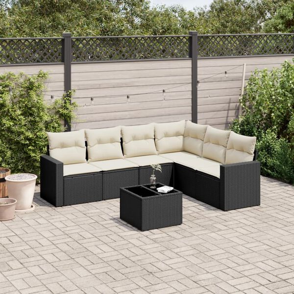 vidaXL 7 Piece Garden Sofa Set with Cushions Black Poly Rattan
