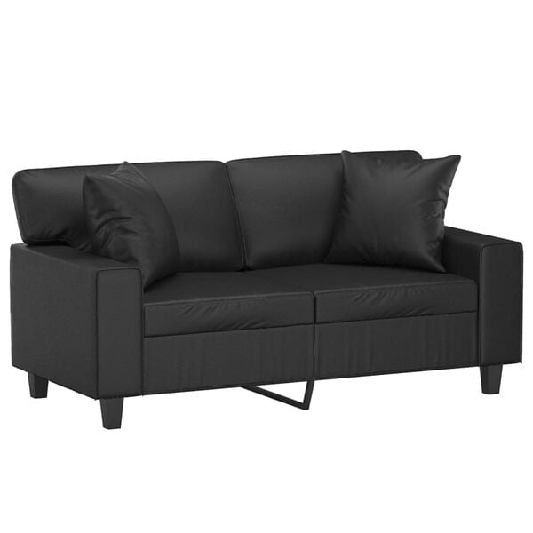 vidaXL 2-Seater Sofa with Throw Pillows Black 120 cm Faux Leather