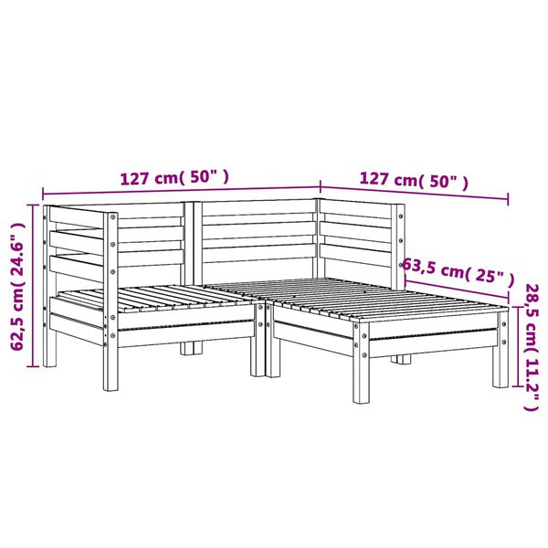 vidaXL Garden Sofa 2-Seater with Footstool Solid Wood Pine