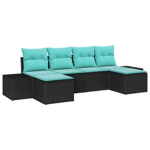 vidaXL Garden Sofa Set with Cushion 6 pcs Black Poly rattan