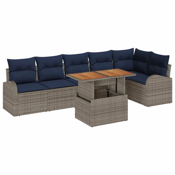 vidaXL Garden Sofa Set with Cushion Manual 7 pcs Grey and navy blue