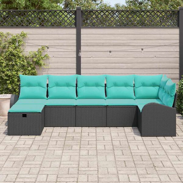 vidaXL Garden Sofa Set 7 pcs Black and turquoise 289 x 124 x 85 cm