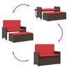 vidaXL Garden Bench with Cushions and Footstool Brown Poly Rattan