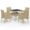 vidaXL 5 Piece Garden Dining Set Poly Rattan and Glass Beige