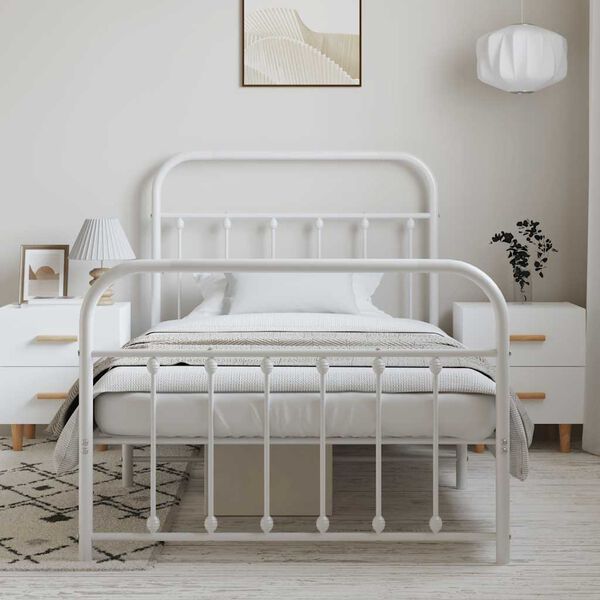 vidaXL Metal Bed Frame without Mattress with Footboard White 100x200cm