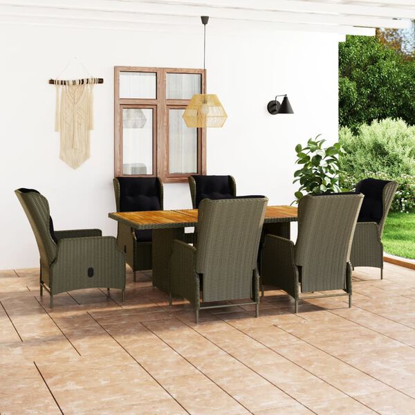 vidaXL 7 Piece Outdoor Dining Set with Cushions Poly Rattan Brown