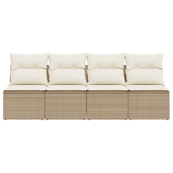 vidaXL Garden Sofa with Cushions 4-Seater Beige Poly Rattan
