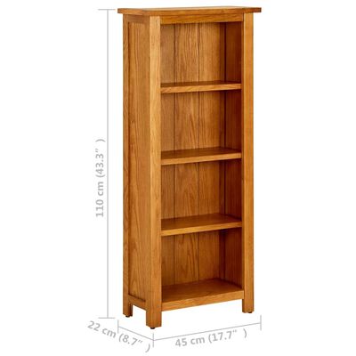 vidaXL 4-Tier Bookcase 45x22x110 cm Solid Oak Wood