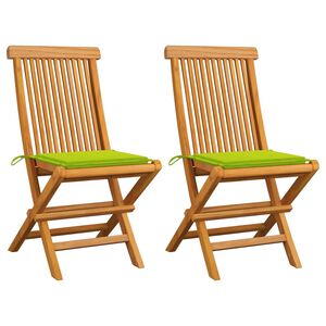 vidaXL Garden Chairs with Bright Green Cushions 2 pcs Solid Teak Wood