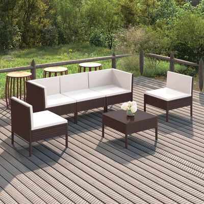 vidaXL 6 Piece Garden Lounge Set with Cushions Poly Rattan Brown