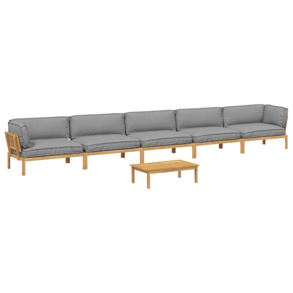 vidaXL Sofa Set with Cushion Plain Manual 6 pcs Grey Solid Acacia Wood