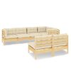 vidaXL 7 Piece Garden Lounge Set with Cream Cushions Solid Pinewood