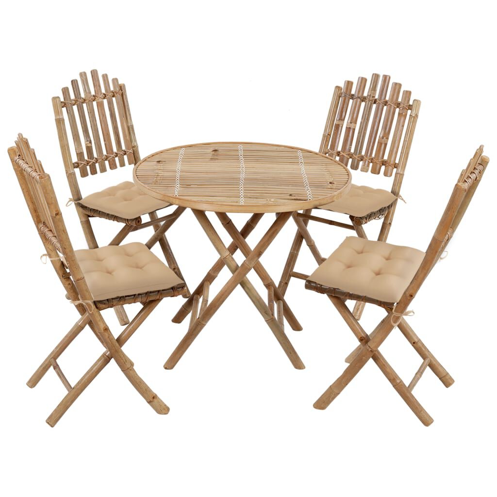 vidaXL 5 Piece Folding Outdoor Dining Set with Cushions Bamboo