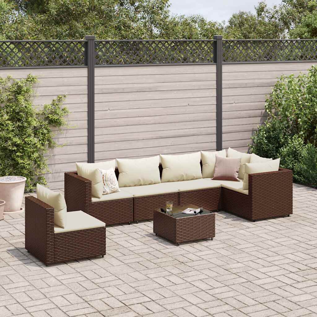 vidaXL 7 Piece Garden Lounge Set with Cushions Brown Poly Rattan