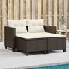 vidaXL Garden Sofa 2-Seater with Stools Brown Poly Rattan