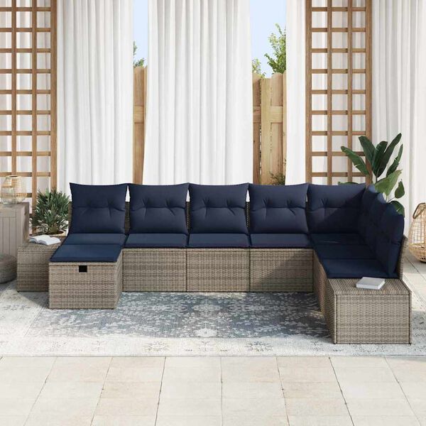 vidaXL Garden Sofa Set with Cushion 8 pcs Grey Poly Rattan