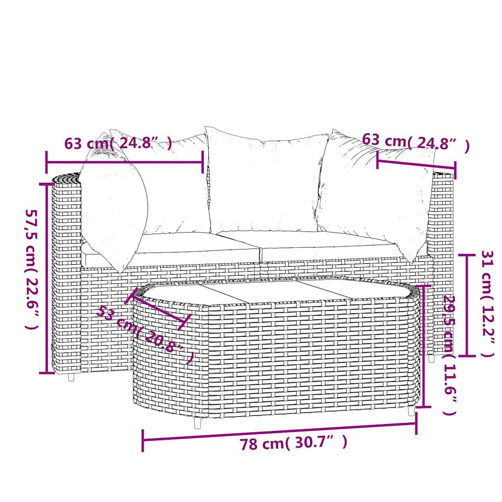 vidaXL 3 Piece Garden Lounge Set with Cushions Grey Poly Rattan