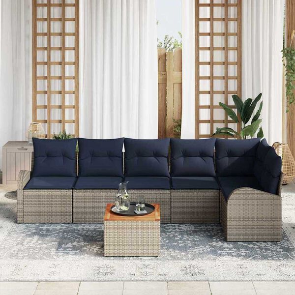 vidaXL Garden Sofa Set 7 pcs Grey Poly rattan