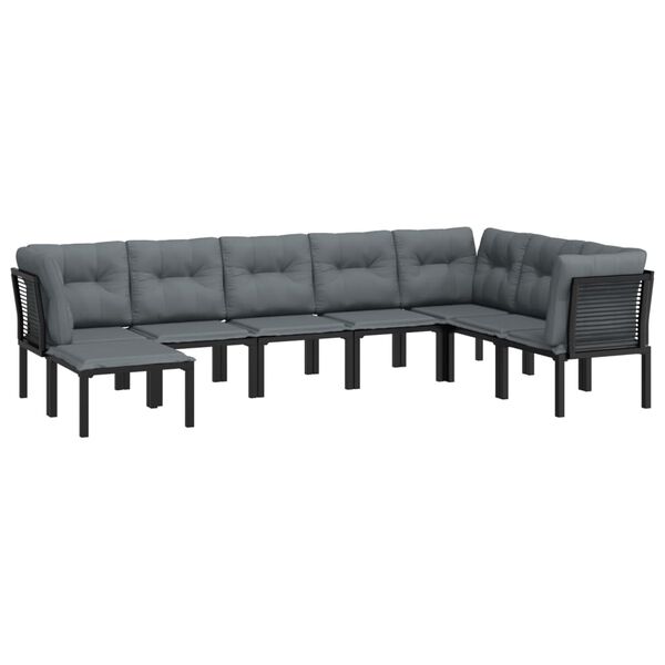 vidaXL 8 Piece Garden Lounge Set Black and Grey Poly Rattan