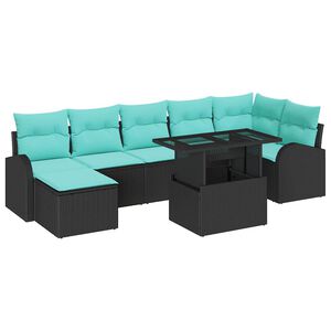 vidaXL Garden Sofa Set with Cushion 8 pcs Black and blue