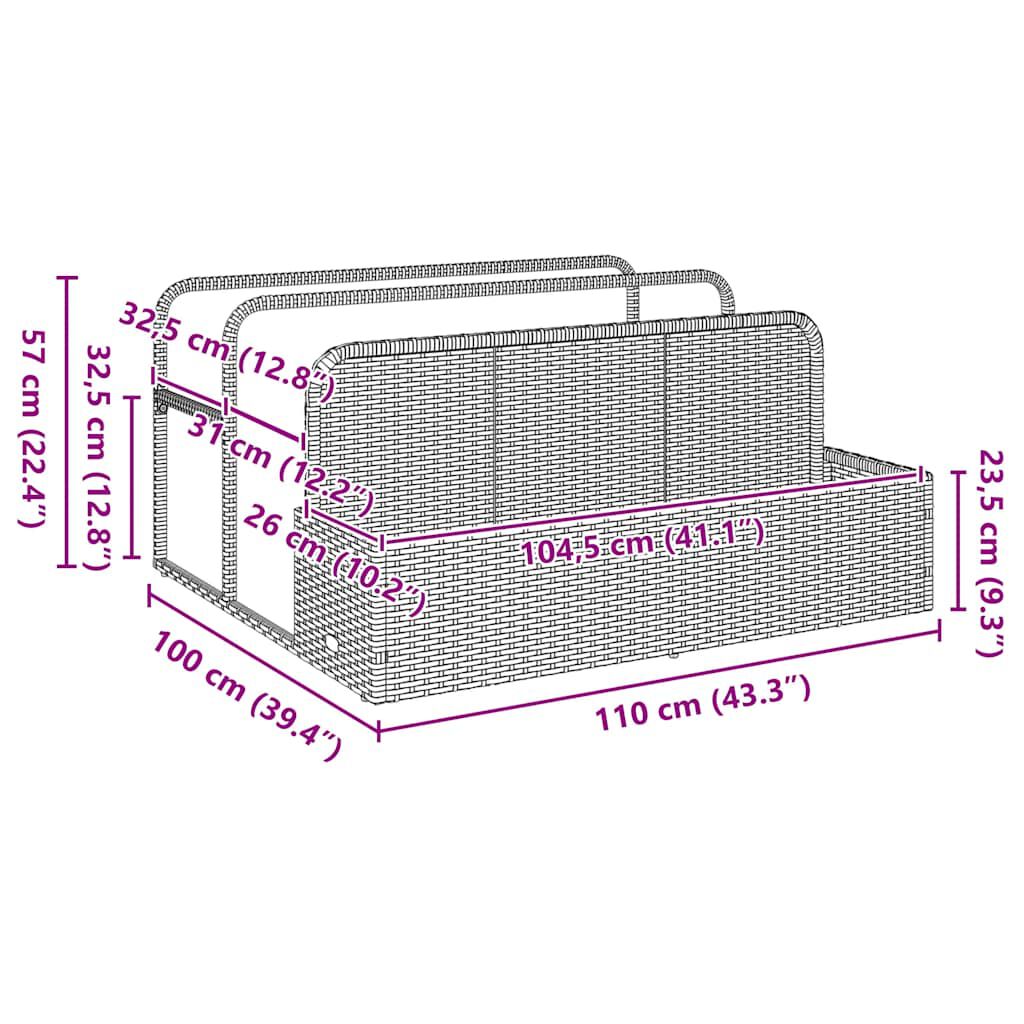 vidaXL Poolside Float Storage Black 110x100x57 cm Poly Rattan
